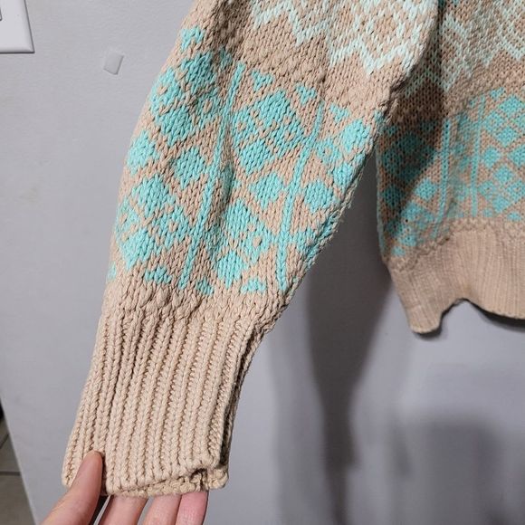 Vintage 80s grandpa style fair isle heavy knit pullover sweater - Picture 7 of 12